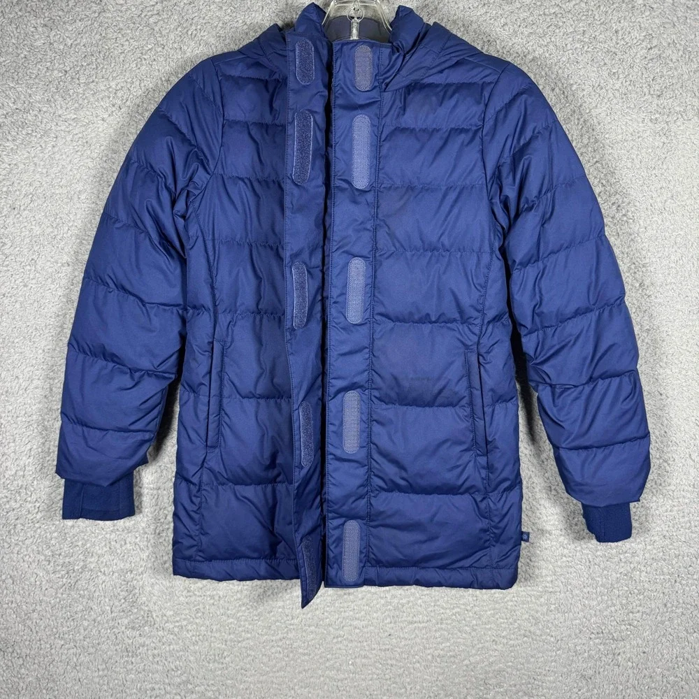 Athleta Girl Blue Snow Day Down Jacket Hooded Puffer Winter Coat Kid Medium 8-10